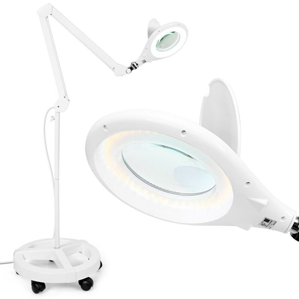 Gymax 2 In 1 Led Magnifying Glass Floor Lamp W Wheel Rolling Base 25x Magnification Com Gymax 2 In 1 Led Magnifying Glass Floor, Floor Lamp With Magnifier For Sewing Machine