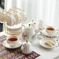 thumbnail image 4 of Porcelain Tea Sets British Royal Series, 8 OZ Cups & Saucer Service for 6, with Teapot Sugar Bowl Cream Pitcher Teaspoons and Tea Strainer, Suitable for High Tea, Wedding, Party（Rose Flower）, 4 of 5