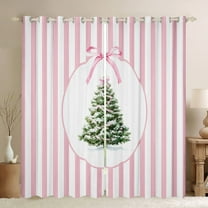 Homewish Cartoon Christmas Tree Blackout Curtains Set of 2 (52x84 Each), Pink Fashion Stripes Window Curtains, Teens Kids Girls Women Curtains and Drapes, Living Room Curtains Decor