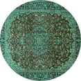 thumbnail image 1 of Ahgly Company Machine Washable Indoor Round Medallion Turquoise Blue Traditional Area Rugs, 4' Round, 1 of 4
