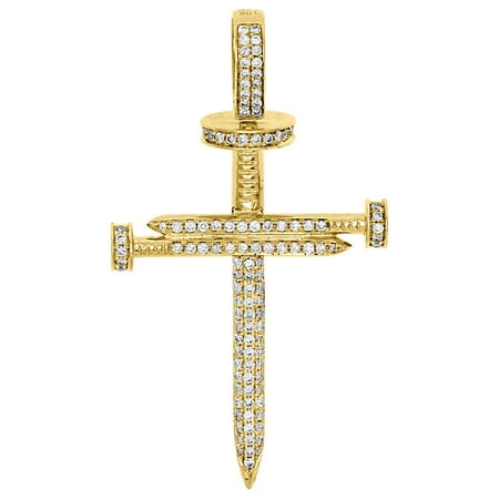 Jewelry For Less 10k Yellow Gold Genuine Round Diamond Nail Cross 10k Yellow Gold Genuine Round Diamond Nail Cross Pendant Mens 2 25 Charm 1
