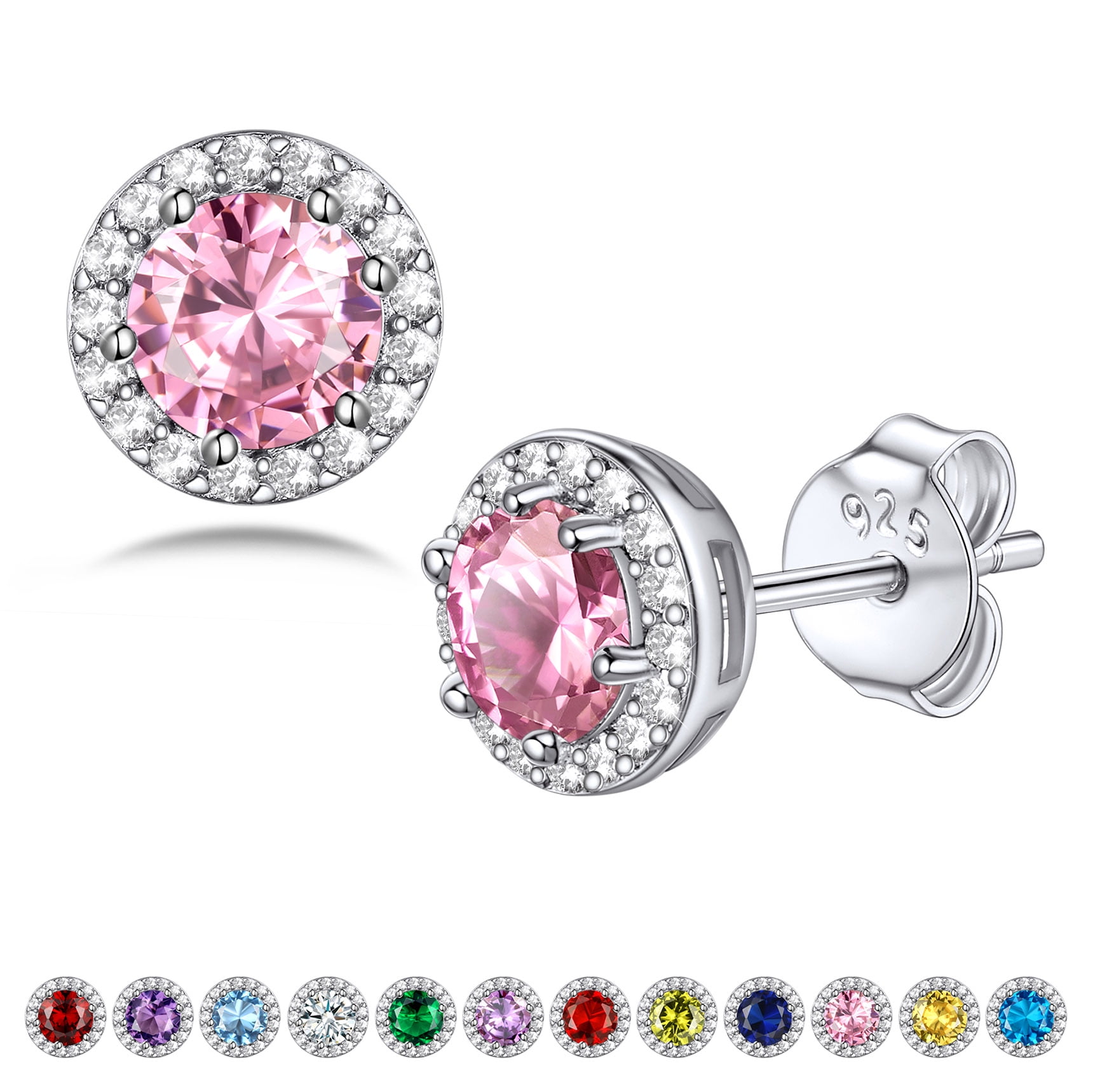 Bestyle Pink Tourmaline S925 Stud Earrings – October Birthstone