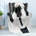 thumbnail image 4 of Pug Soft Flannel Fleece Throw Blanket, Looking Pug Victory Sign with Both Paws Wearing Cool Black Sunglasses Animal Fun, Cozy Plush for Indoor and Outdoor Use, 50" x 70", Black White, by Ambesonne, 4 of 5