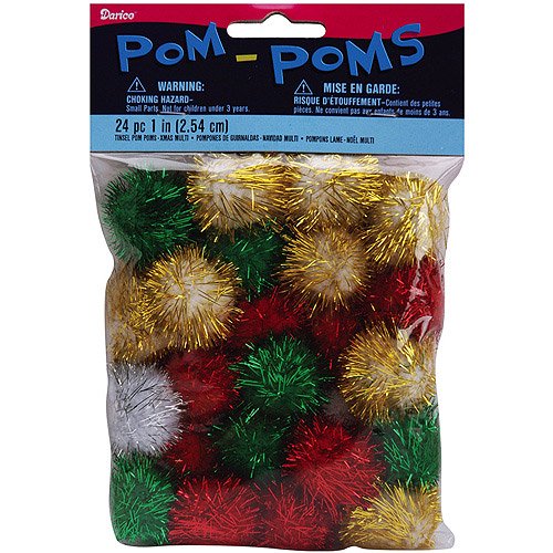 Tinsel PomPoms, Christmas Darks, 1", 24pk
