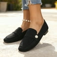 thumbnail image 2 of Women's Fashion Pearl Slip On Suede Flat Shoes Classic Square Toe Comfortable Low Heel Dress Loafers Walking Shoes Black Size 7, 2 of 7