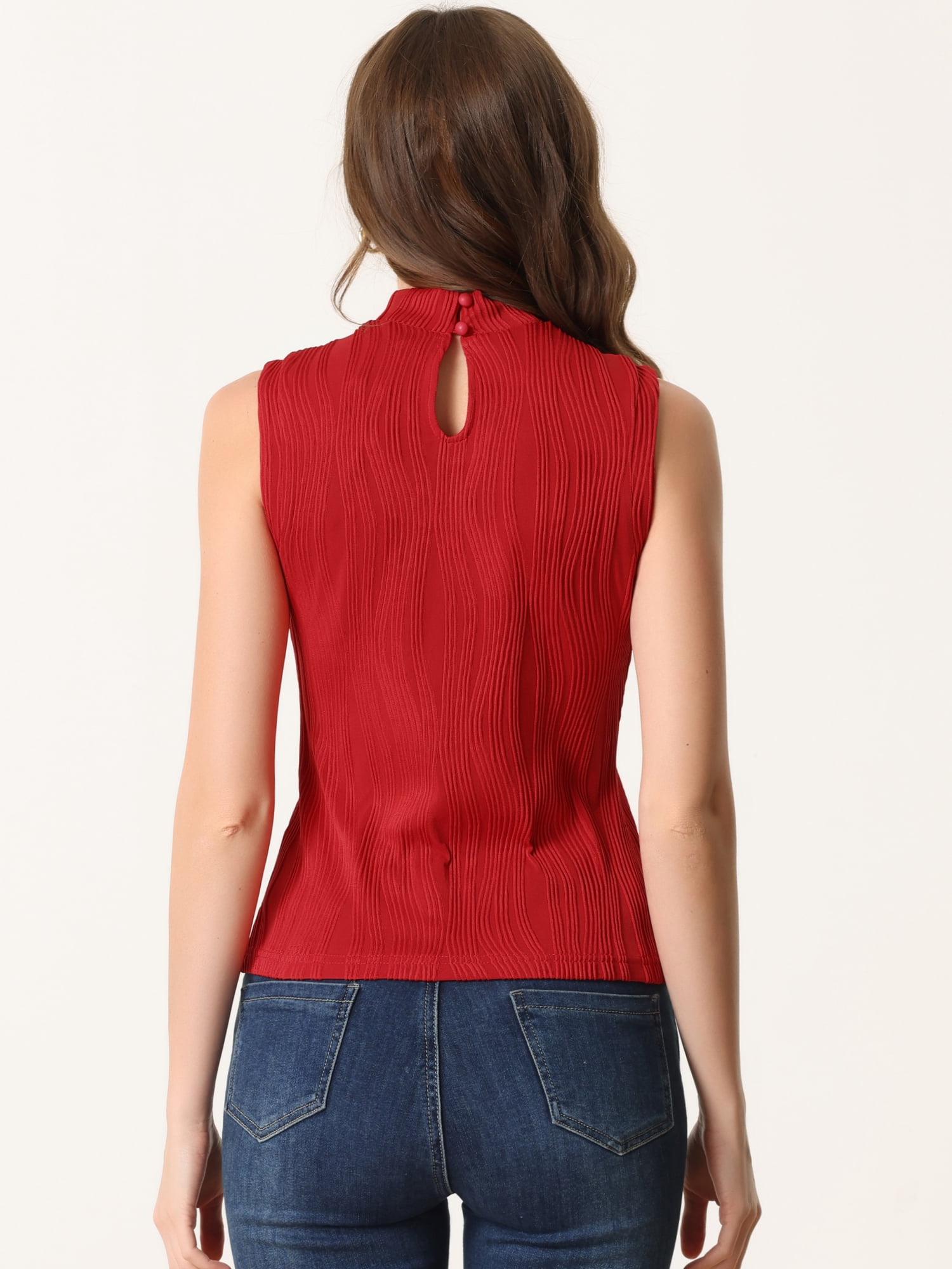 DARING DIVA Women's Sleeveless Ribbed Knit Mock Neck Tank Tops XS Red
