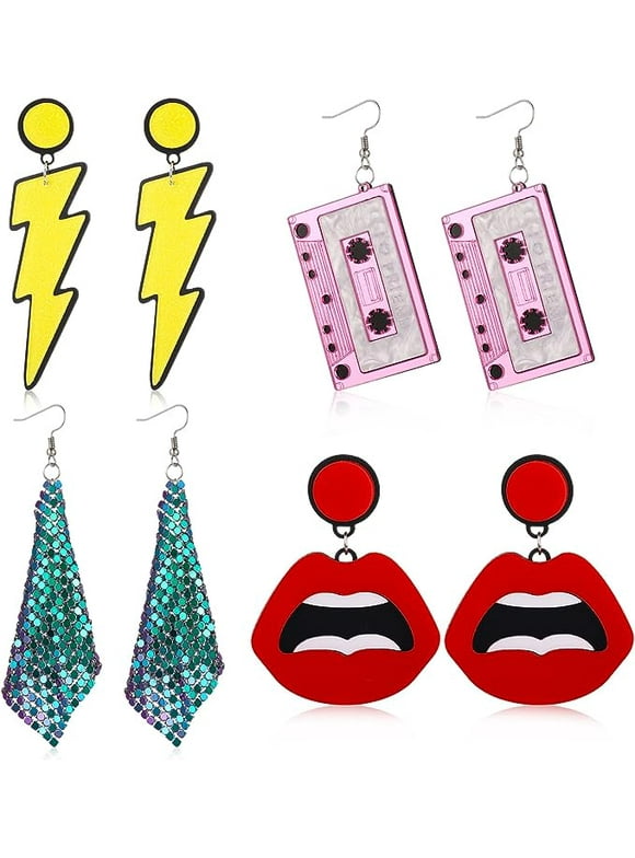 6 Pairs 80s 90s Neon Earrings - Retro Lightning Bolt & Geometric Earrings For Halloween & Glow Parties