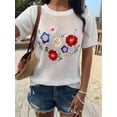 thumbnail image 4 of Women Summer Crochet Tops Scoop Neck Short Sleeve Pullover Sweater Hollow Out Knit Tops White S, 4 of 9