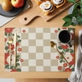 thumbnail image 2 of Beige Plaid Placemats Set of 4, Red Floral Japanese Abstract Buffalo Lattice Placemats for Dining Table, Place Mats for Kitchen Tabletop, Waterproof Wipeable Dining Table Mats Set, 2 of 9