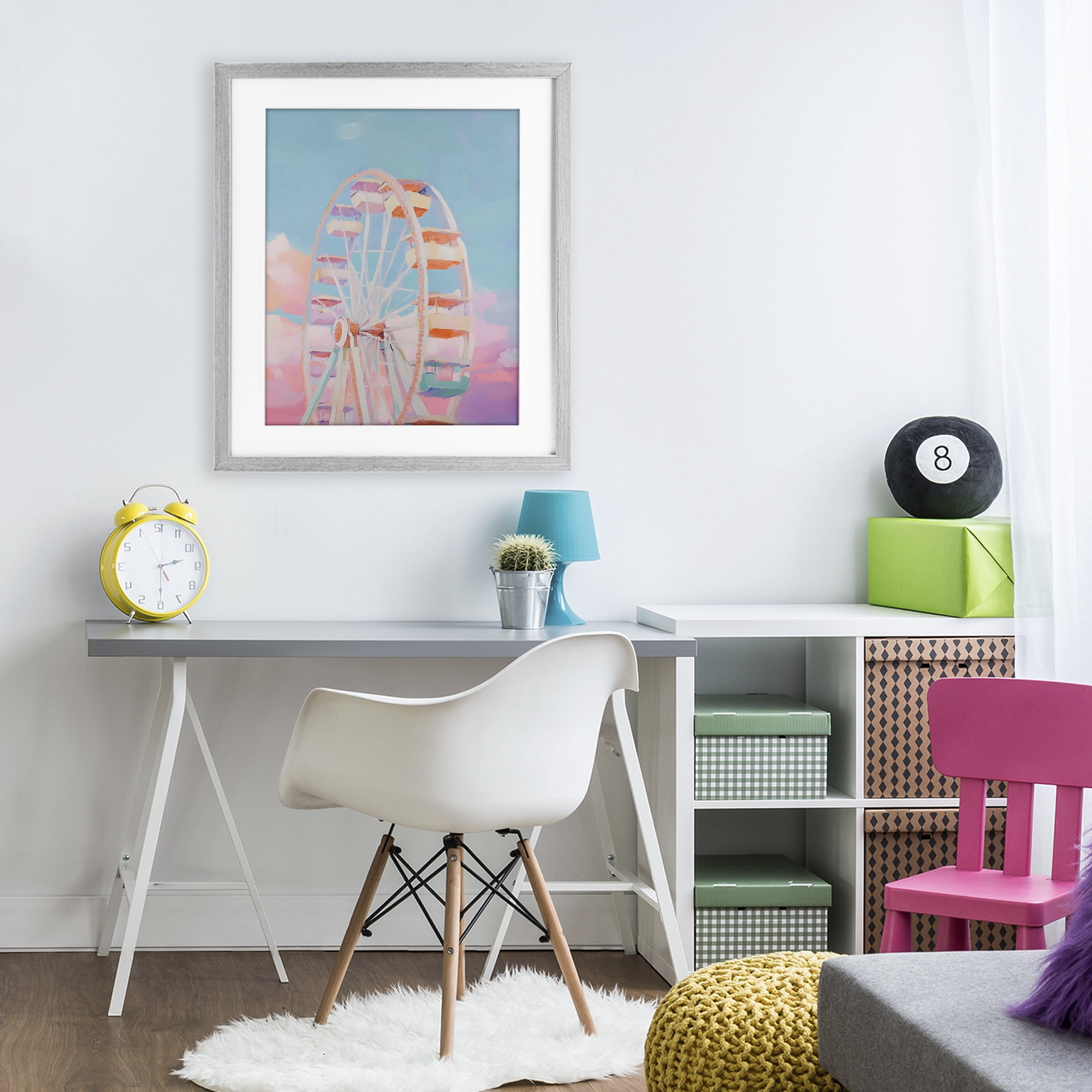 Stupell Industries Ferris Wheel & Cotton Candy Sky Gray Framed Print Under Glass, design by The Prints Vibe