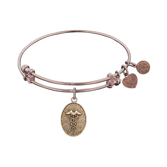 Stipple Finish Brass Caduceus Bangle Bracelet, 7.25