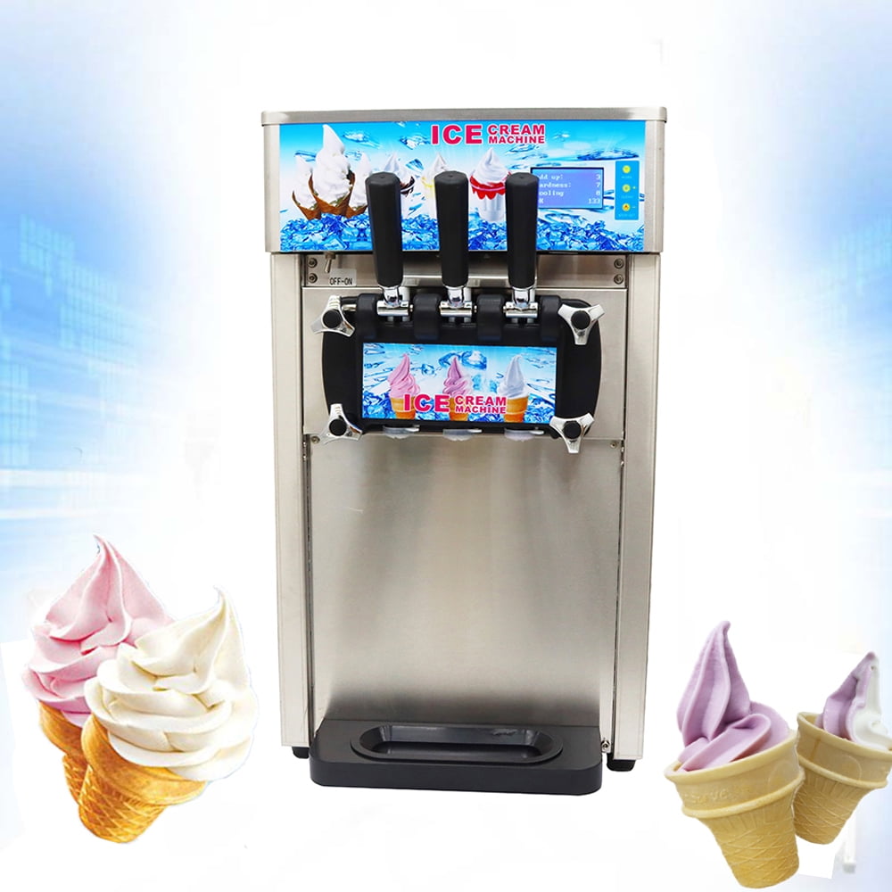 INTBUYING 110V Commercial Soft Ice Cream Machine 1200W Frozen Yogurt  Machine Mix 3 Flavor