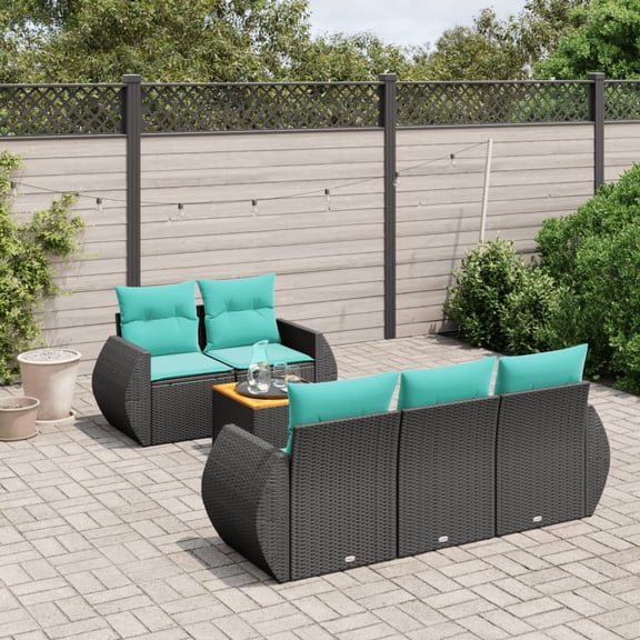 vidaXL 6 Piece Patio Sofa Set with Cushions Black Poly Rattan