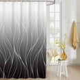 thumbnail image 4 of Fabric Shower Curtain Ombre Black Modern Geometric White Striped Design Shower Curtains with 12 Hooks Waterproof Machine Washable Bath Curtains for Bathroom, 66 x 72in, 4 of 6