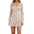 thumbnail image 1 of Vestido mini ajustado elegante de encaje con manga larga y espalda descubierta en línea A para mujer, 1 of 4