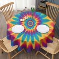 thumbnail image 3 of Colorful Tie Dye Mandala Pattern Round Tablecloth 60"x60",Wrinkle Wipeable Table Cloth for Kitchen Dining Room Picnic Patio Party, 3 of 6
