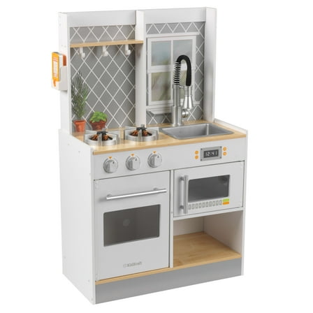 KidKraft Let's Cook Wooden Play Kitchen with Lights & Sounds and Pull-Down Faucet