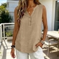thumbnail image 6 of Womens Cotton Linen Button down Shirts Slim Fit Casual Summer Sleeveless Blouses Business Casual V Neck Plain Tank Tops by Awwp Khaki S, 6 of 6