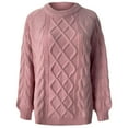 thumbnail image 3 of DuoJiaJ Sweaters for Women Winter Pullover Crewneck Cable Knit Oversized Tops Long Sleeve Loose Outwear Cozy Sweater Pink XL, 3 of 4