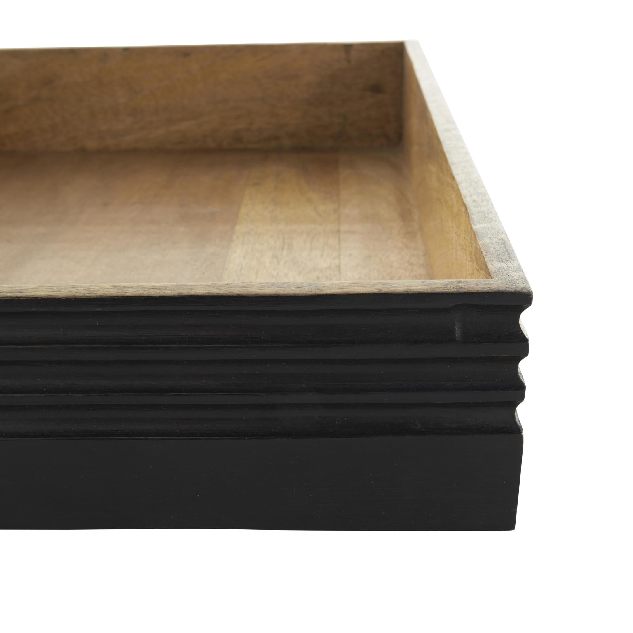 DecMode 18", 16"W Brown Mango Wood Handmade Tray with Black Groove Exterior, 2-Pieces