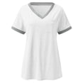 thumbnail image 4 of Casual Women's T Shirts V Neck Pocket Short Sleeve Top For Everyday Wear With Stylish Contrast Trim Exercise Tops Active Shirt Woman Long Sleeve Fitted Long Sleeve Running Shirts Shirts Women Loose, 4 of 6