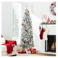 thumbnail image 2 of Flocked Pencil Christmas Tree, Pre-Lit Slim Artificial Holiday Decoration, 7.5Ft Lighted Skinny Snowy Appearance w/Base, 2 of 8