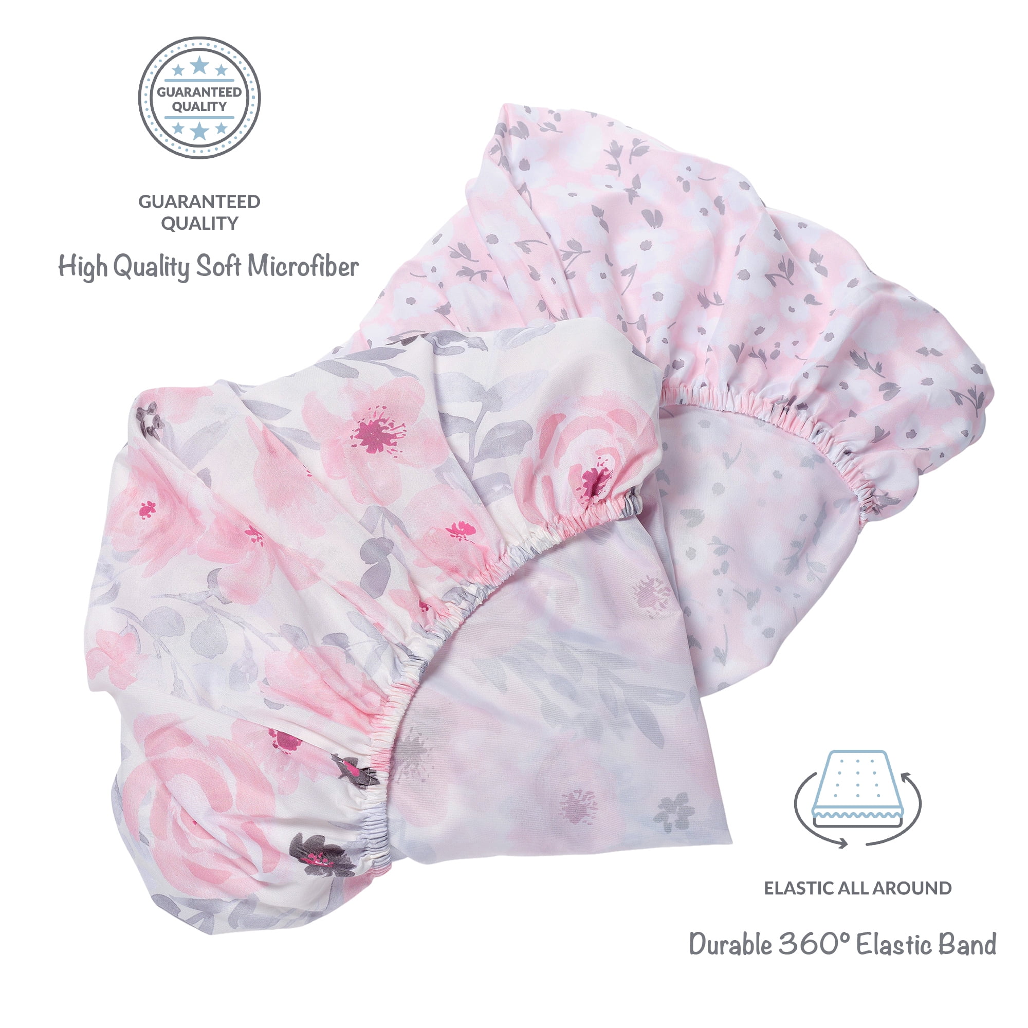 Bedtime Originals Floral Pink/Gray 2-Pack Fitted Crib/Toddler Sheet Set- Flower