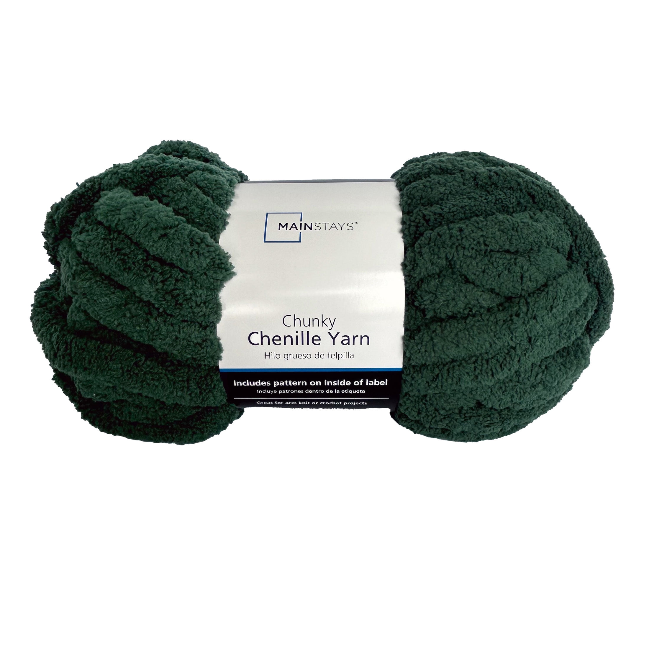 Mainstays Chunky Chenille Yarn, 31.7 yd, Hunter Green, 100% Polyester, Super Bulky, Pack of 4