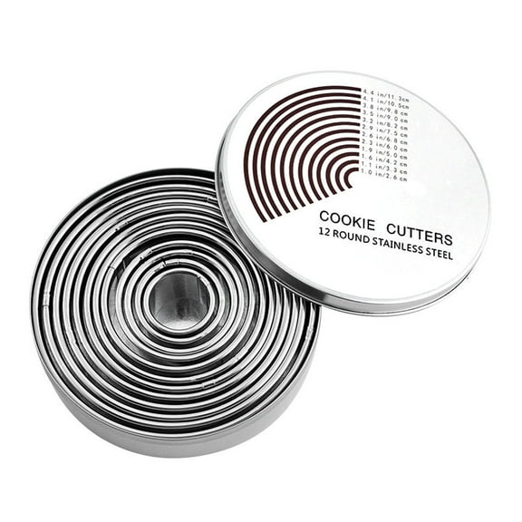 GoXteam 12 Pieces Round Cookie Cutters Set, Biscuit Plain Edge Round Cutters Circle Baking Metal Ring Molds Metal Ring Baking Molds Circle Pastry Donut Doughnut Cutter Set