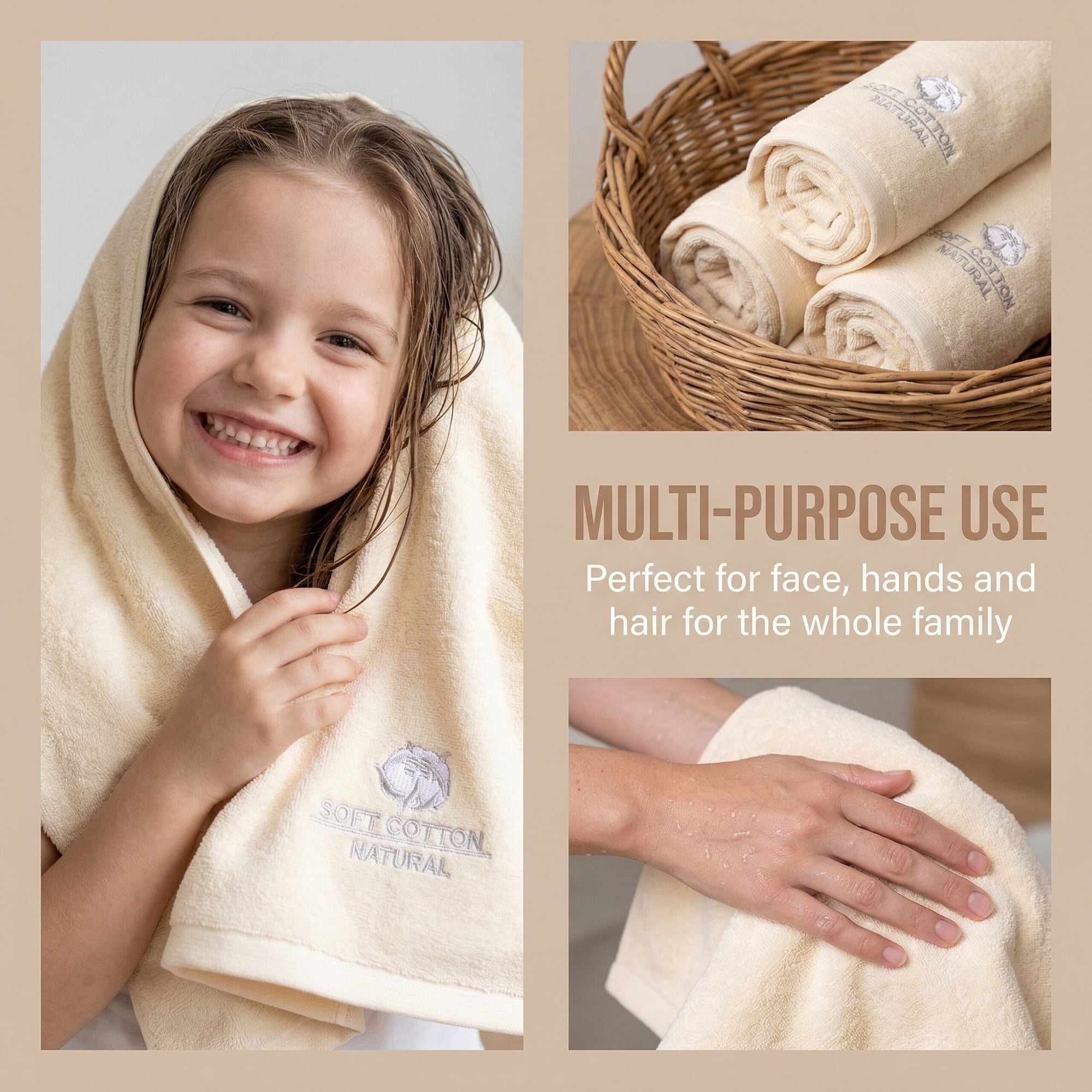 Unique Bargains Ultra Soft Cotton Hand Towel with Cute Embroidery Beige 1pc