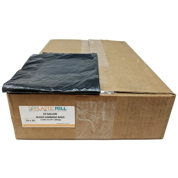 PlasticMill 33 Gallon Black Garbage Bag,1.5 MIL,33x39,100/Case