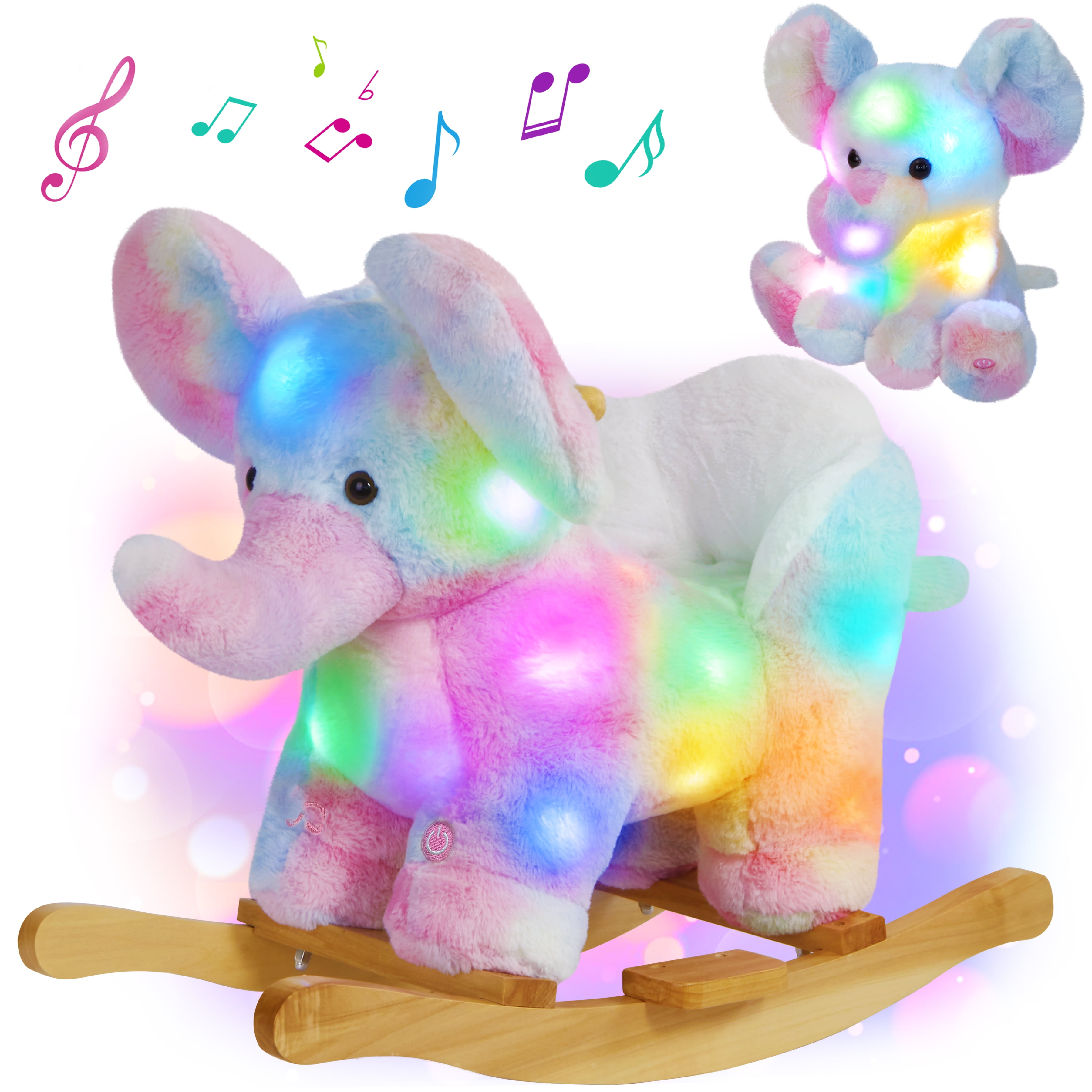 New Infant Soft Plush and Solid Wood Rocking Chair Elephant with Sound 