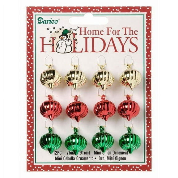 Mini Onion Shaped Ornaments .75" 12/Pkg-Red/Gold/Green
