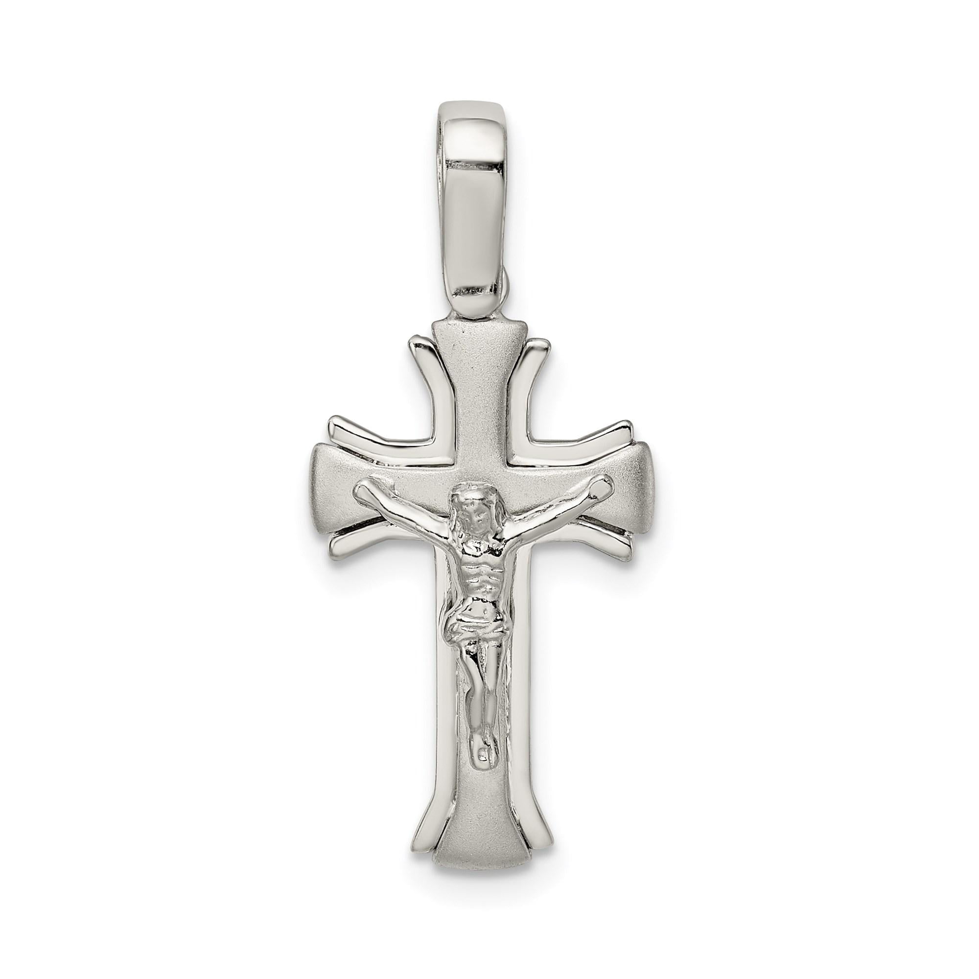 Sterling Silver Crucifix Cross Pendant Necklace for Men and Women with Sculpted Christ Figure Polished Satin Finish Christian Religious Jewelry for Faith and Devotion