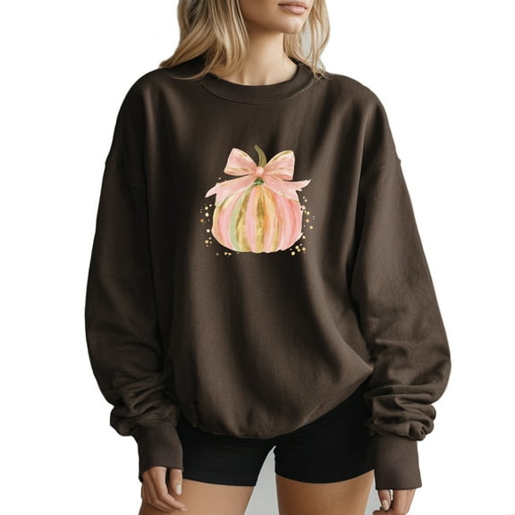 Pastel Color Pumpkin Fall Sweatshirt Funny Women Thanksgiving Casual Long Sleeve Graphic Shirts Pullover Tops