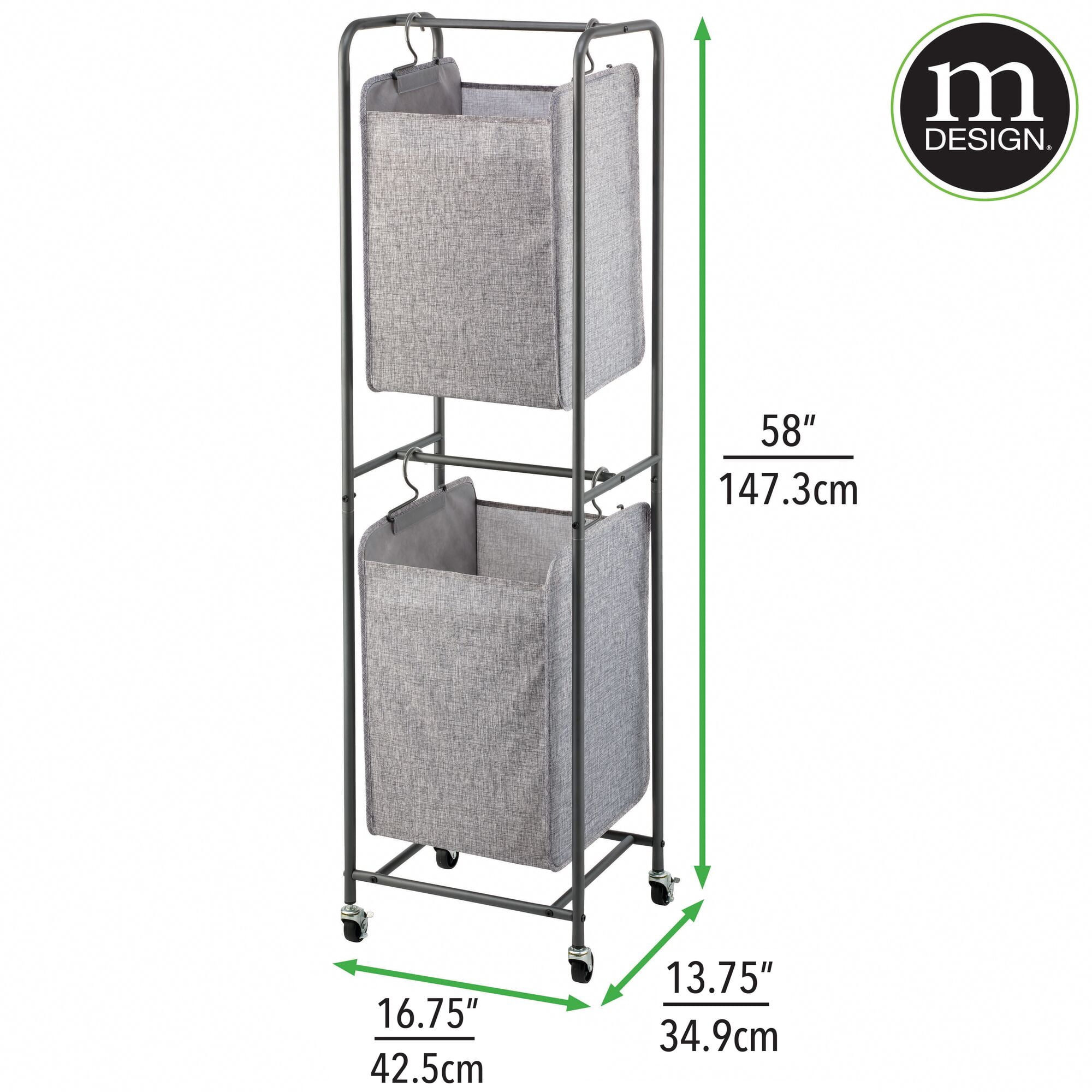 mDesign Vertical Portable Laundry Hamper Basket - Metal Frame - Black
