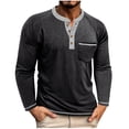 thumbnail image 2 of ZOYOEN Mens Cotton Henley Shirts with Pocket- Long Sleeve Crewneck Casual Fashion Fall Tops Black Size S, 2 of 7