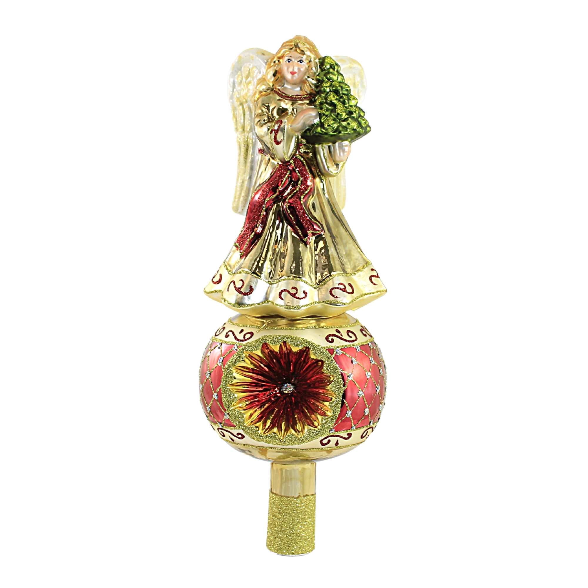 Huras Angel On Burgundy Reflector Glass Tree Topper Finial