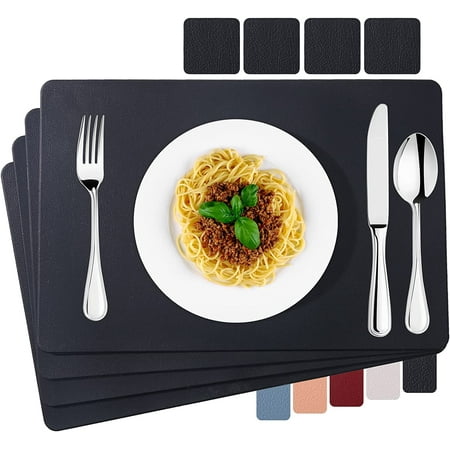 

Placemats Set of 4. Placemat Washable Wipeable Black Faux Leather