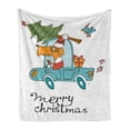 thumbnail image 1 of Christmas Soft Flannel Fleece Throw Blanket, Blue Vintage Car Dog Driving Santa Costume Bird Tree Gift Present, Cozy Plush for Indoor and Outdoor Use, 50" x 70", White Multicolor, by Ambesonne, 1 of 6