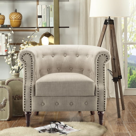 Chancy Accent Chairs,Comfy Club Barrel Modern Armchair with Soft Seat for Living Room Readingroom,Bedroom Seating,Beige
