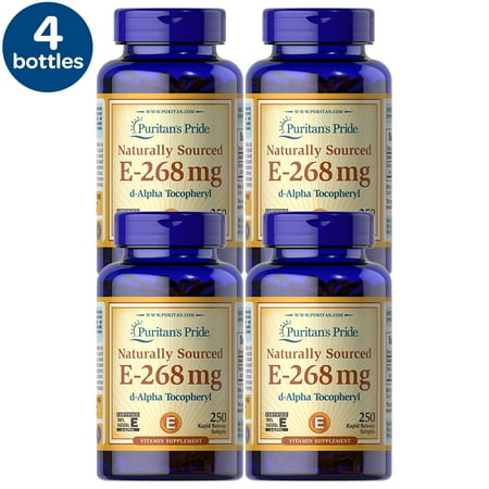 4 Pack - Puritan's Pride 100% Natural E, 400 IU, 250 Softgels