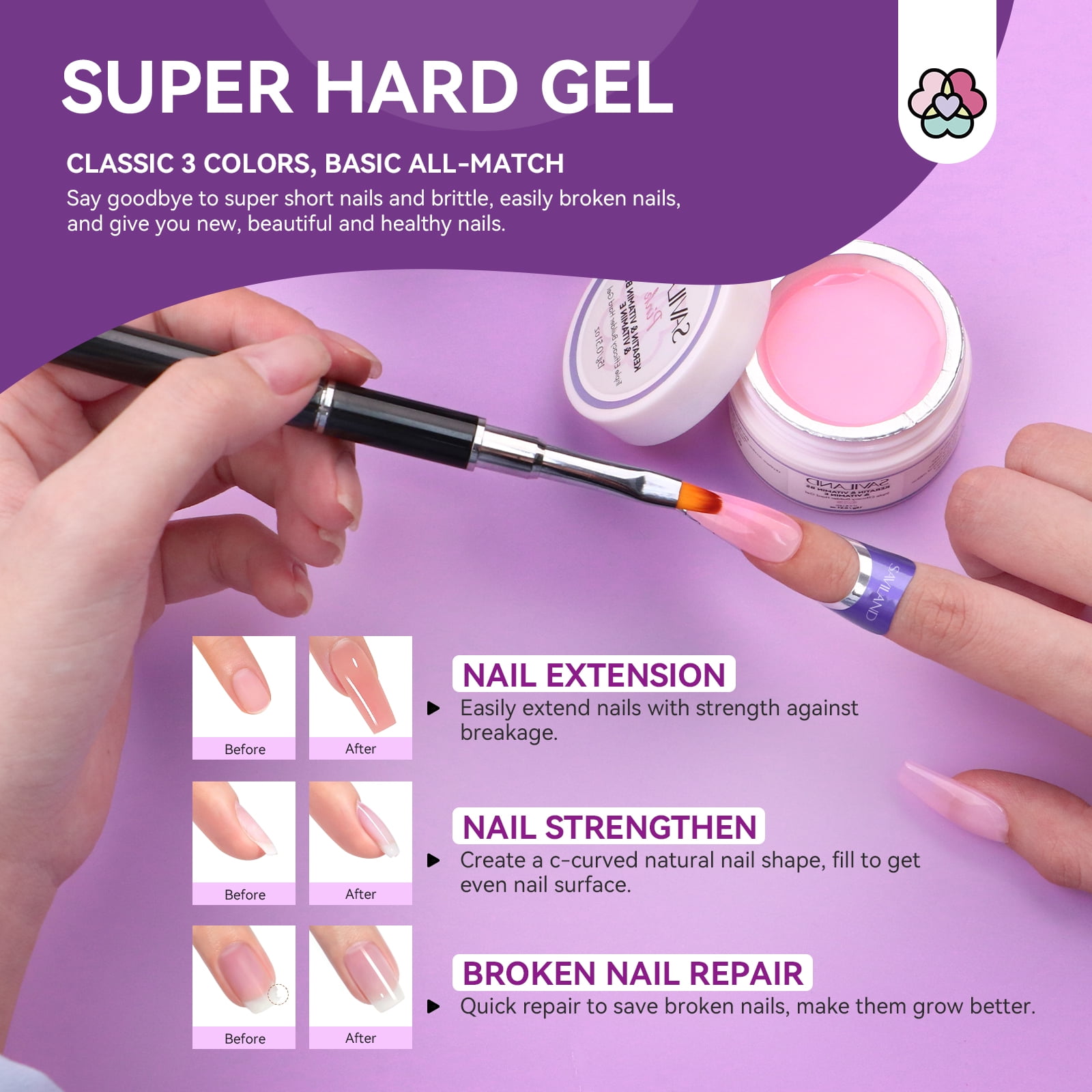 SAVILAND Builder Hard Gel Kit with Nail Drill - 3Pcs Hard Gel(VE&VB5&Kerain) Clear Pink Nudes Builder Nail Gel with Nail Brush Nail Strengthener Gel for Nail Extension Shaping DIY