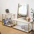 thumbnail image 4 of JINS&VICO 2-Tier Console Table White , Gold Sofa Entry Table with Faux Marble Top and Gold Metal Frame for Home, 4 of 7