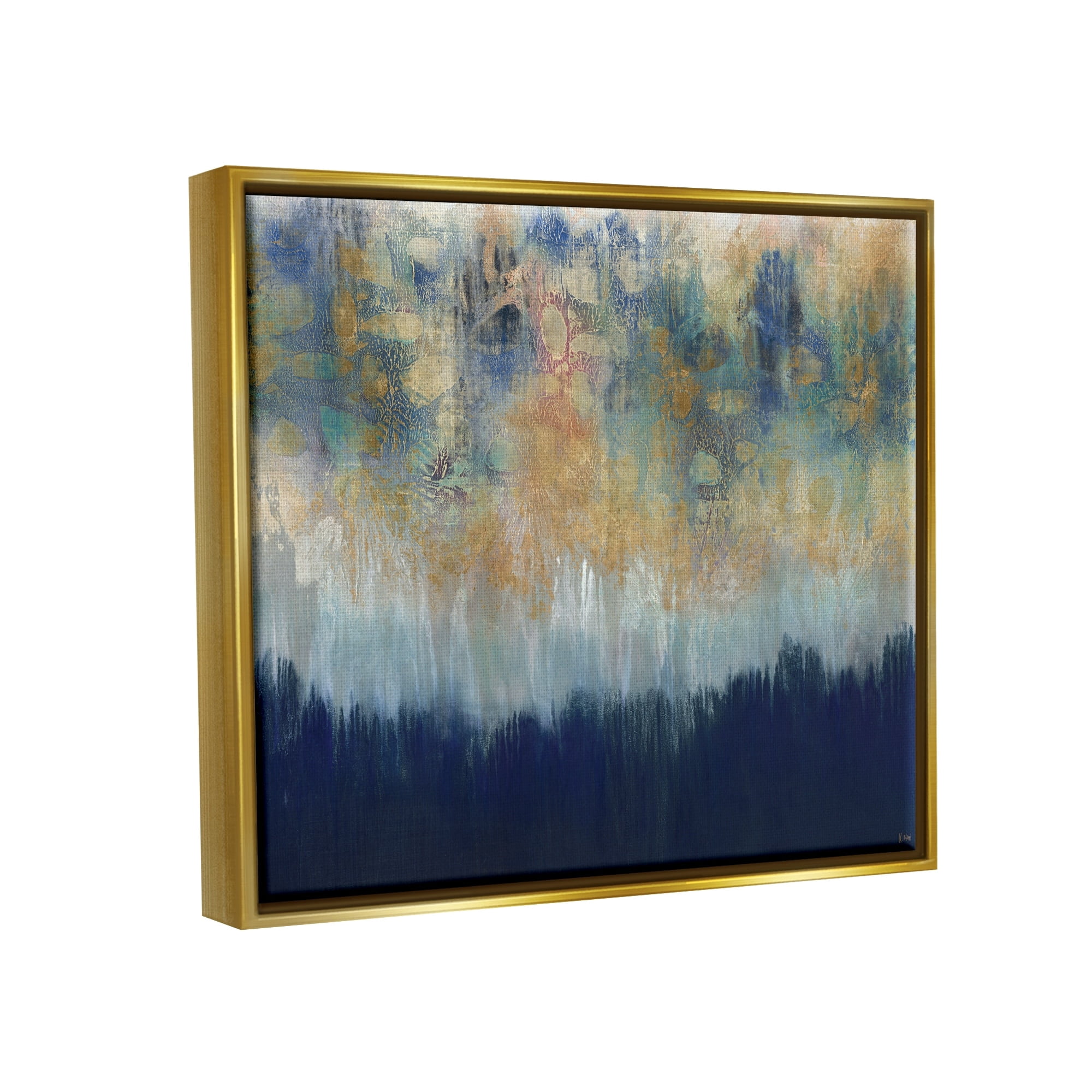 Stupell Industries Abstract Gold Blue Textured Surface Painting Metallic Gold Framed Floating Canvas Wall Art, 16x20, by Third and Wall