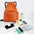 thumbnail image 4 of EQWLJWE Drawstring Backpack Gymbag Waterproof Sports Sackpack with Mesh Pockets Gym Sack for Women Men Lightweight String Bag for Camp Soccer Swim, Orange, 4 of 5