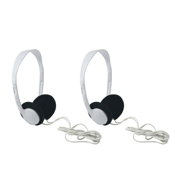 Uninex (2-Pack) On-Ear Stereo Headphones 3.5mm Right Angle Plug Light Weight Solid Bass White