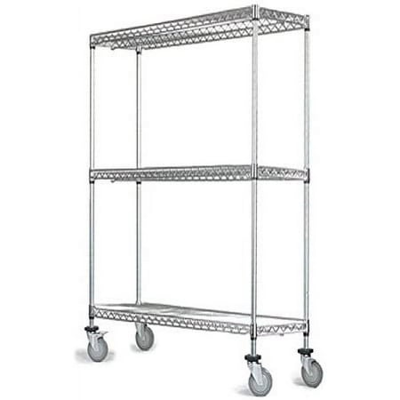 

14 Deep x 54 Wide x 69 High 3 Tier Chrome Wire Shelf Truck with 1200 lb Capacity
