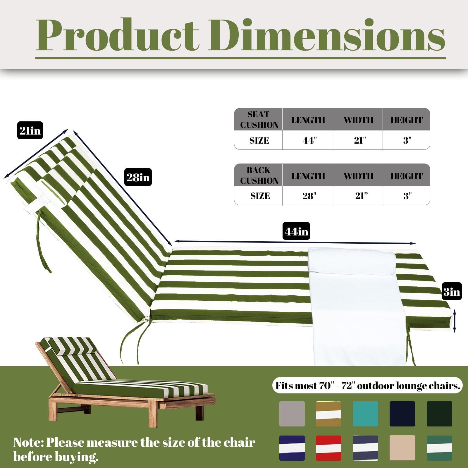 SDJPOI Outdoor Chaise Lounge Cushions, Patio Chaise Cushion with Headres for Pool Sand Beach