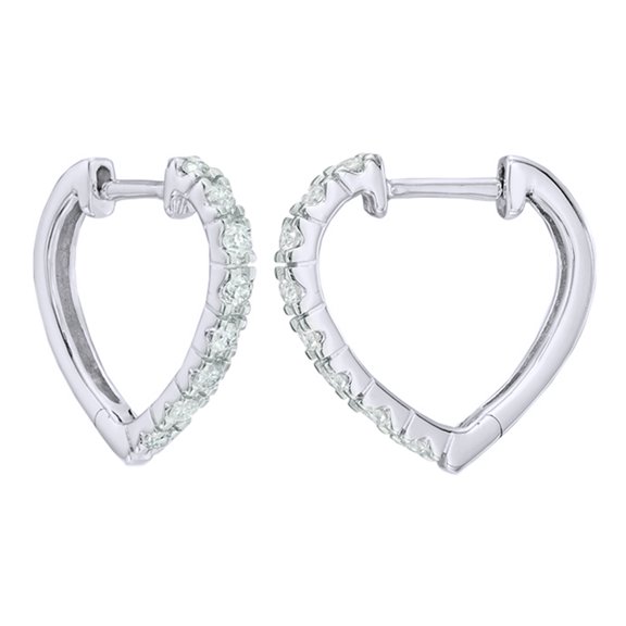 AFFY White Natural Diamond Heart Shaped Hoop Earrings in 10k White Gold (0.2 Cttw )